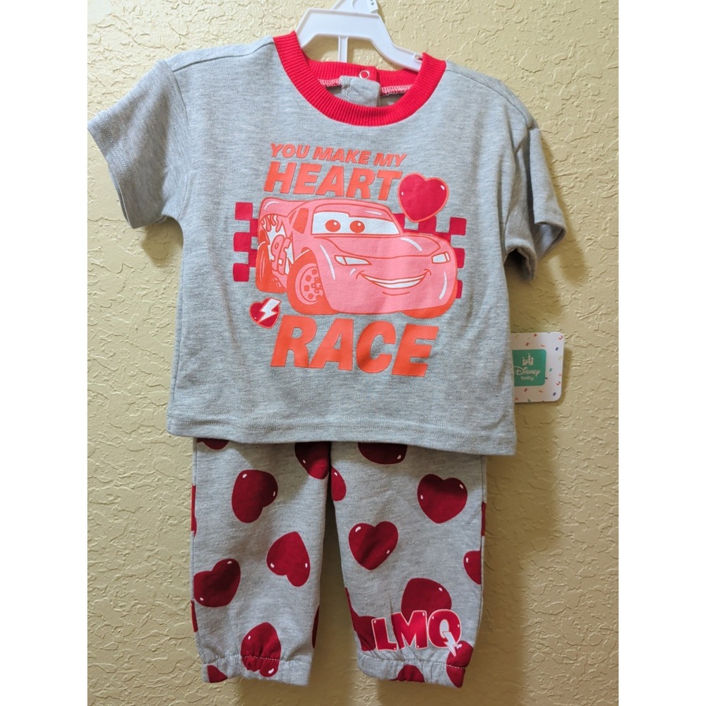 Disney Lightning McQueen You Make My Heart Race 2pc Grey Red Toddler Pajama Set